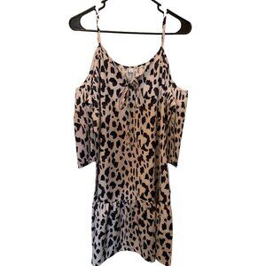 🍒 2/$20 🍒 Black and Cream Cold Shoulder Drop Waist Dress Sz M,Tie at Neckline